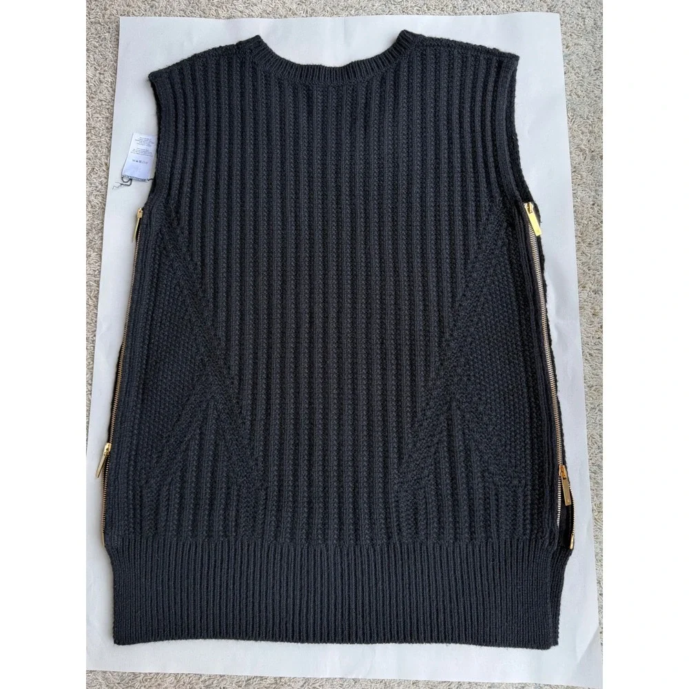 The Row Cashmere Merino Ribbed Side Zip Sweater Vest Black Made in USA M